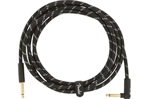 Fender Deluxe Series Instrument Cable, Guitar Cable, Guitar Accessories, Straight/Angle, Black Tweed, 10ft