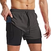 Surenow Mens 2 in 1 Running Shorts Quick Dry Athletic Shorts with Liner, Workout Shorts with Zip Pockets and Towel Loop
