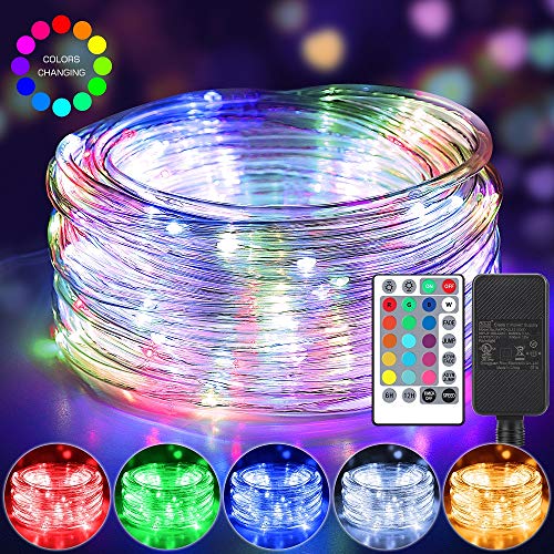 200 LED Rope Lights Outdoor String Lights Plug in, 66ft 16 Colors Changing Waterproof Fairy Lights with Remote Control Timer Rope Lighting for Garden Patio Wedding Party Christmas Outdoor Decorations