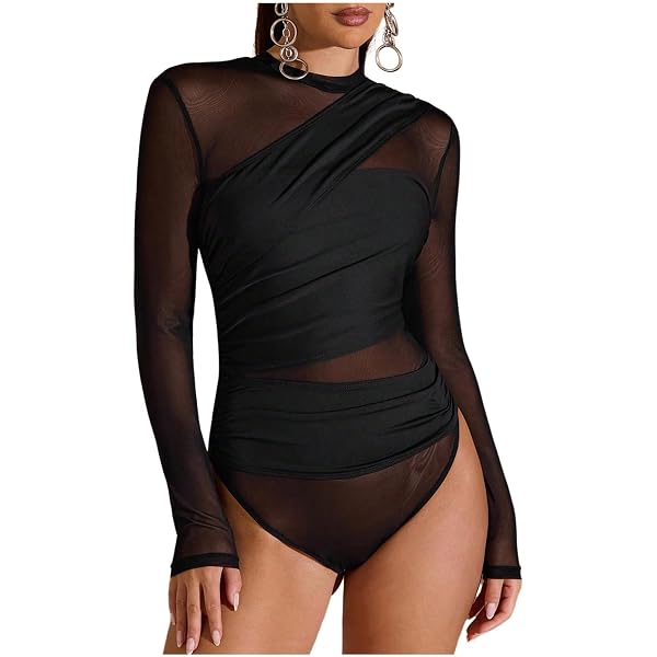 Amazon.com: Milumia Women's Sexy Cut Out Sheer Mesh Long Sleeve
