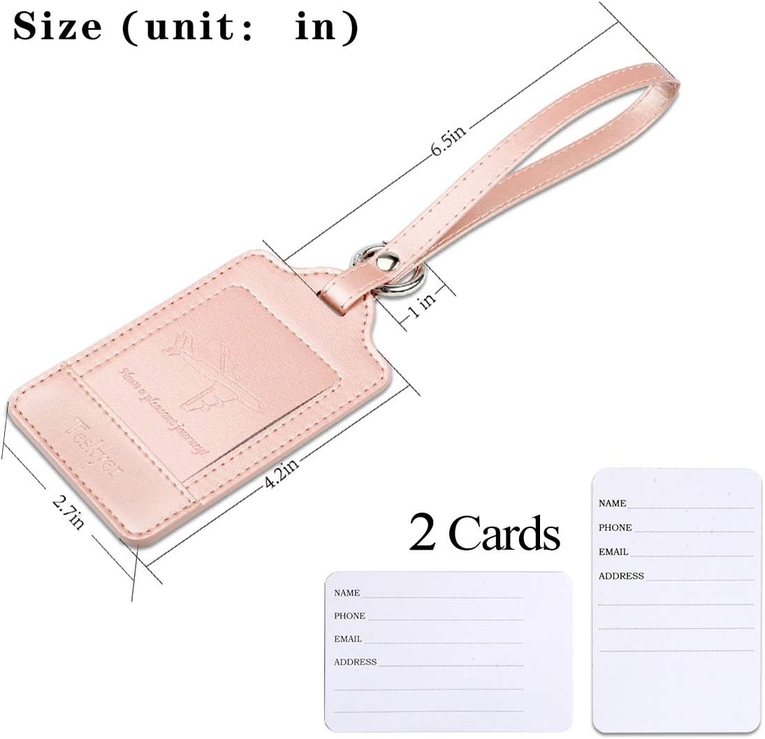  | Luggage Tags, 3 Pack Teskyer Premium PU Leahter Luggage Tags Privacy Protection Travel Bag Labels Suitcase Tags-Rose gold | Luggage Tags