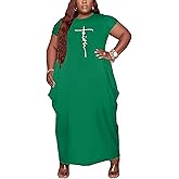 Fooullaide Women Casual Plus Size Dress Summer Short Sleeve V Neck T Shirt Loose Oversize Flowy Long Dresses with Pocket