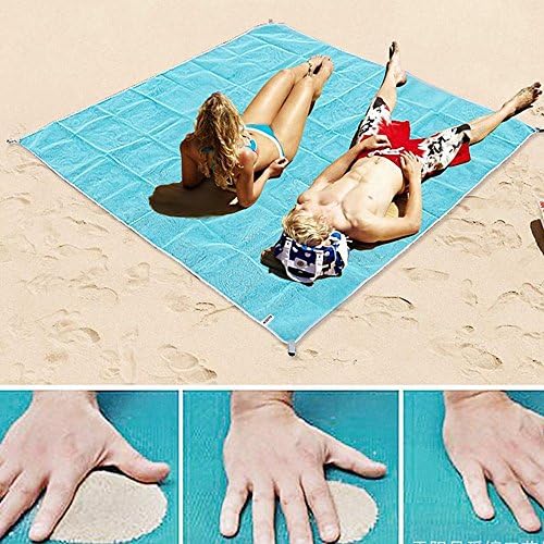 Sand Free Beach Blanket Sandless Beach Mat -Dirt &amp; Dust disappear Fast Dry Best for Family Travel Outdoor Picnic Throw (blue, 79x77)