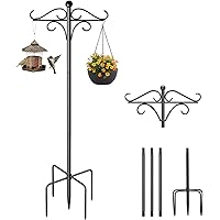 75.98 Inch/193CM Shepherd Hook, Bird Feeder Pole Adjustable Height Bird Feeders Hanging Station with 5 Prong Base Heavy Duty 