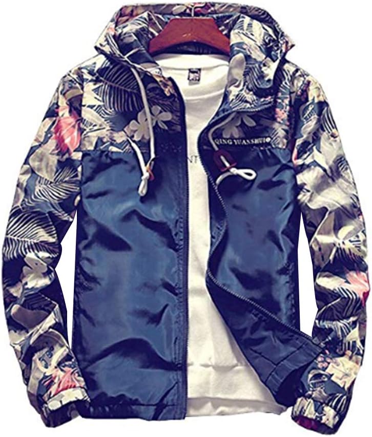 MOMTUESDAYS2 Floral Bomber Jacket Men Hip Hop Slim Fit Flowers Bomber Jacket Coat Men's Hooded Jackets Plus Size