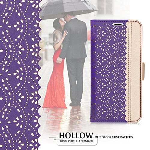WWW iPhone Xs Max (6.5 inch) 2018 Case, [Luxurious Romantic Carved Flower] Leather Wallet Case with [Inside Makeup Mirror] and [Kickstand Feature] for iPhone Xs Max 6.5 Inch (2018 Released) Purple - Thumbnail 3