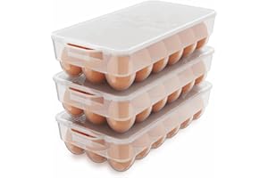 Clear Covered Egg Holder 3-Pack, Plastic Egg Storage for Refrigerator, Egg Tray Container with Lid, Fits 18 Eggs