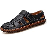Qiucdzi Mens Sport Sandals Breathable Outdoor Fisherman Shoes Adjustable Closed Toe Summer Leather Loafters