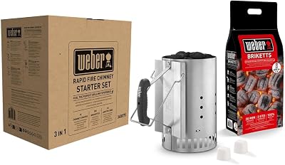 Weber Rapidfire Chimney Starter Set for Charcoal BBQ - 3 Piece Accessory Kit