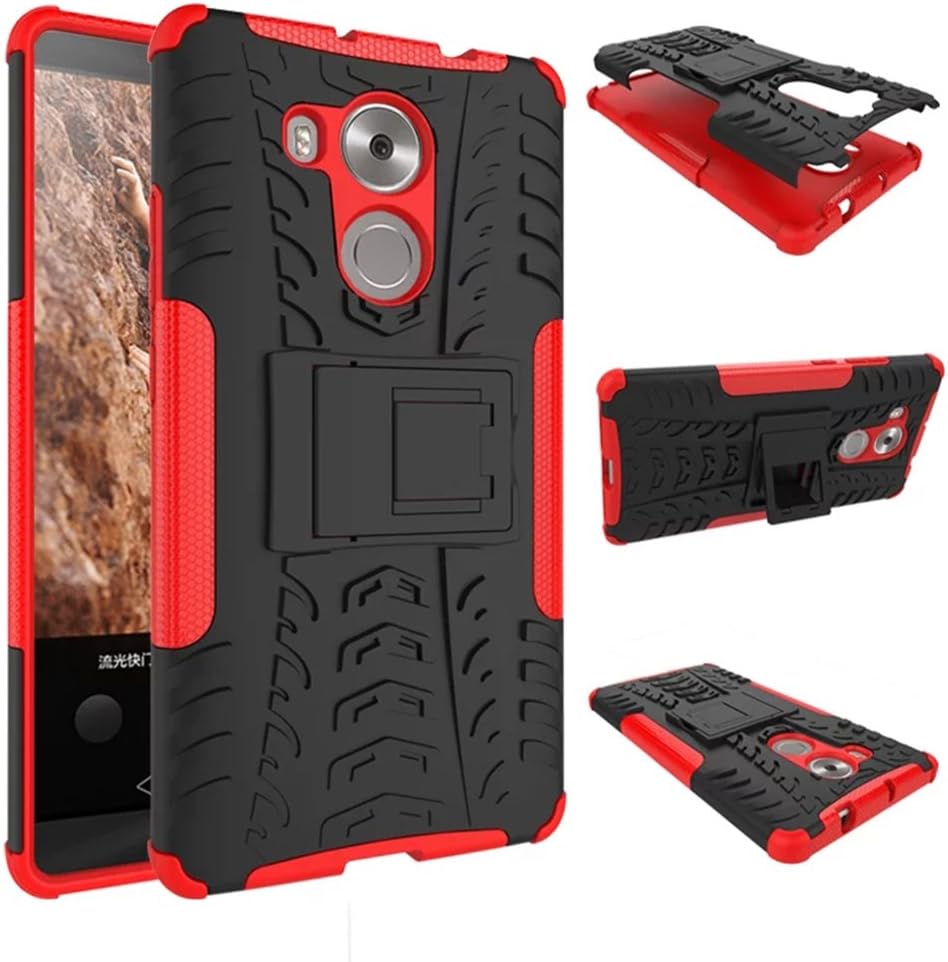 Huawei Mate 8 Shockproof Case, Heavy Duty Combo Hybrid Rugged Dual Layer Grip Cover with Kickstand For Huawei Mate8 (Red)
