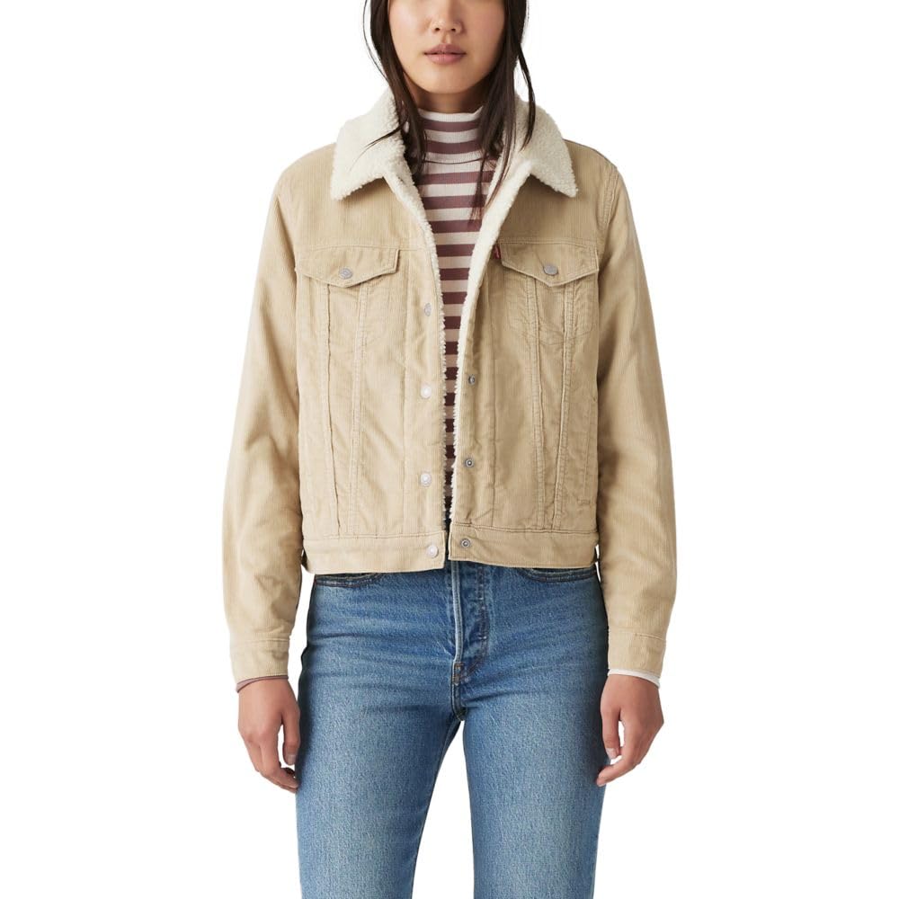 Levi's Women's Original Sherpa Trucker Jacket (Standard And Plus), (New) White Pepper (Corduroy - Non Stretch), X-Large Image