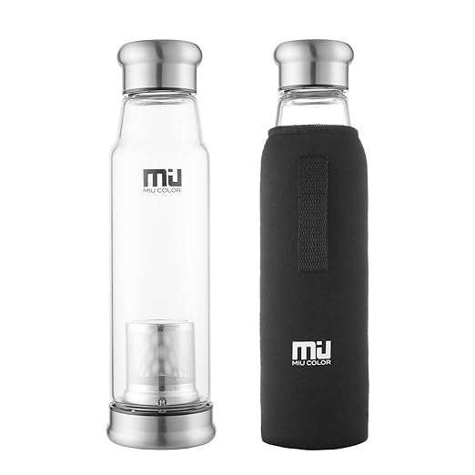 title=MIU Color borraccia portatile 700 ml, grande capacità, in vetro e nylon, per