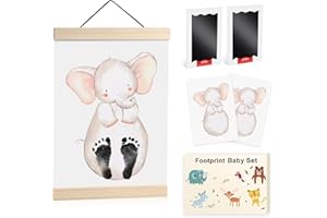 Elephant Baby Footprint Kit - Nabance Baby Hand and Footprint Kit, Inkless Hand and Footprint Kit with Magnetic Board Made of Oak Wood and 2 Inkless Ink Pad, Baby Handprint Footprint Keepsake
