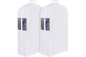 Univivi Premium Cotton Garment Bags for Hanging Clothes and Storage, 40 Inch Washable Suit Cover Bag with Extra Large 10" Gusset & Clear Window - Perfect for Suits, Coats, Jackets - 2 Pack