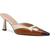 VOLEECE Pointed Toe Mules for Women Suede Slip On Kitten Heels Pumps with Stitching Flame Design Backless Wedding Dress Daily Pump Shoe for Party