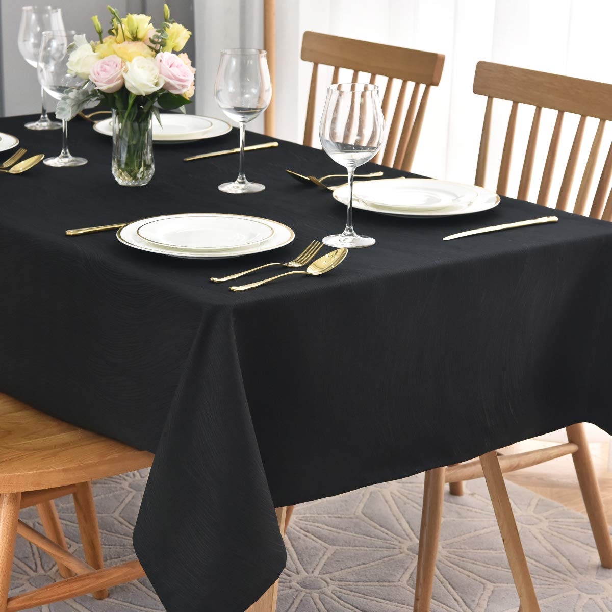 Photo 1 of maxmill Square Table Cloth Swirl Design Water Proof Wrinkle Free Heavy Weight Soft Tablecloth Decorative Fabric Table Cover for Outdoor and Indoor Use Square 60 x 60 Inch Black