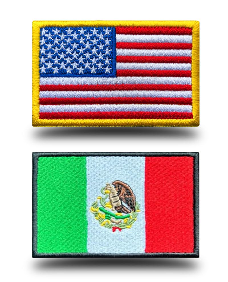 Photo 1 of Antrix 2 Pieces Tactical American Flag Patch and Mexico Flag Patch Hook and Loop Embroidery Patches for Team Clothes Jackets Jeans Backpack Hat Vest Military-3.15x2 inch
