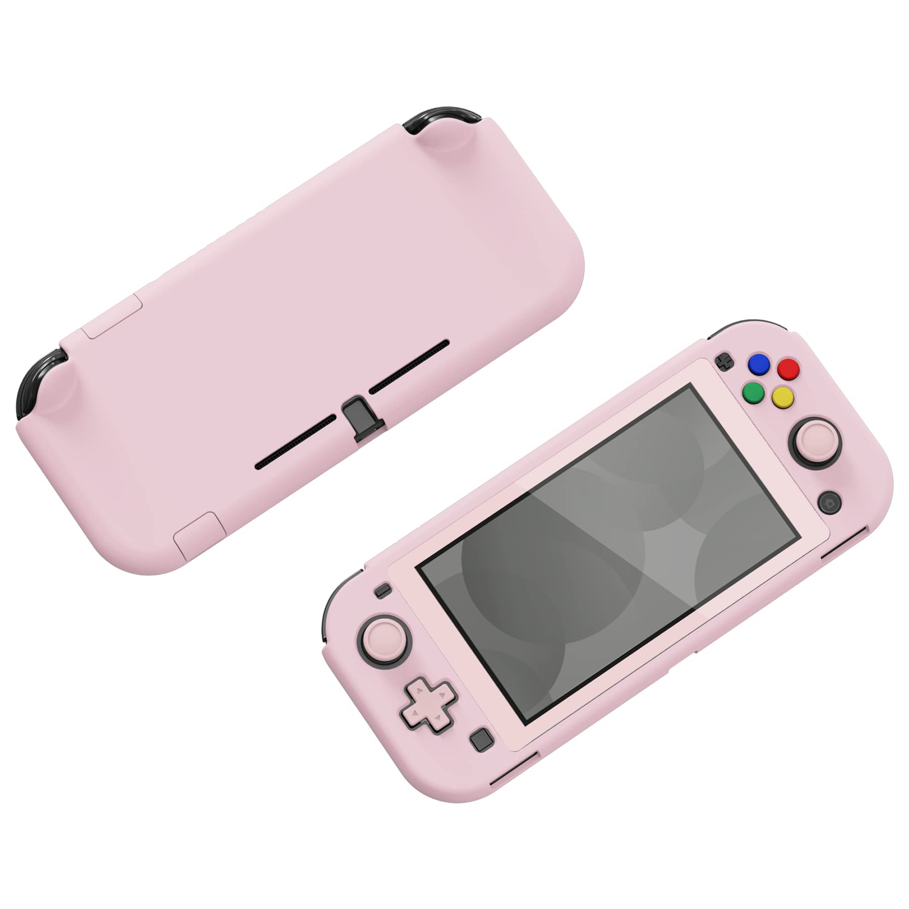 eXtremeRate PlayVital Protective Grip Case for Nintendo Switch Lite, Cherry Blossoms Pink Hard Cover Protector for Nintendo Switch Lite - 1 x White Border Tempered Glass Screen Protector Included