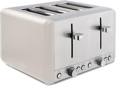 Tower Cavaletto 4-Slice Toaster 1800W Defrost Reheat Latte Chrome