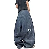 DFGIGT Mens Hip Hop Baggy Jeans with Big and Deep Pockets Wide Leg Skater Jeans Casual Loose Fit Denim Pants Streetwear
