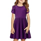 Yoklass Girls Summer Stretchy Dress A line Twirly Skater Dresses with Pockets 5-14 Years