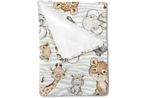 HawSkgFub Safari Jungle African Animal Baby Blanket Boy Girl Shower Gift, Elephant Giraffe Lion Flannel Fleece Nursery Bed Receiving Swaddle, Soft Lightweight Newborn Toddler Infant Crib Bedding 30x40