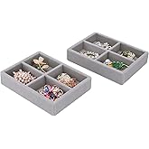 DesignSter Small Jewelry Tray, 2PCS Ring Organizer, Velvet Jewelry Display Tray, Stackable Jewelry Organizer Trays, Jewelry Drawer Organizer Inserts For Dresser, Jewelry Box (Gray)