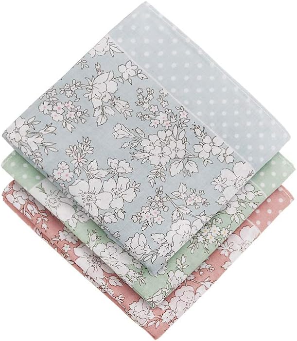 Houlife Ladies 100% 60S Cotton Handkerchiefs Womens Soft Vintage Floral Print Hankies for Wedding Party 3/6 Pieces 18x18"/45x45cm