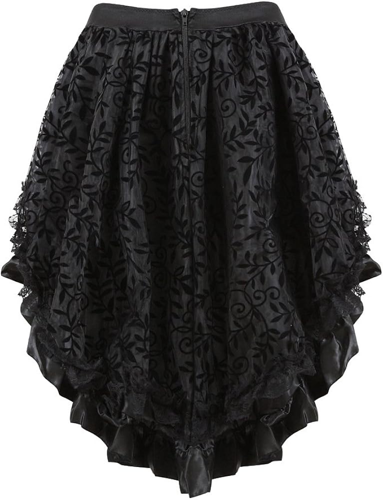Coswe Women's Solid Color Lace Asymmetrical High Low Corset Skirt at  Women’s Clothing store