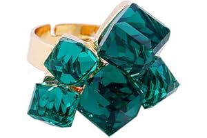 HEBELEE Boho Square Crystal Statement Ring for Women Girls Gold-Toned Adjustable Expandable Promise Engagement Geometric Rings Comfort Fit Elegant Art Deco Birthday Christmas Cocktail Party Y2K Jewelry