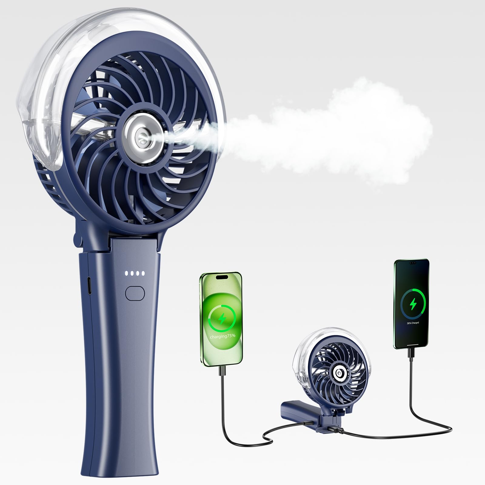 Photo 1 of HandFan 4000mAh Upgraded Handheld Misting Fan, 50ml Water Tank, Rechargeable Personal Mister Fan Portable AC, Spray Water Mist Fans, Foldable Cooling Ice Fans for Beach Travel Disney(Royal Blue)