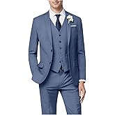 Hipfun Men's 3 Piece Slim Fit Suit Set, Two Button Blazer Solid Suit Jacket Vest Pants Tuxedo Set for Wedding Prom
