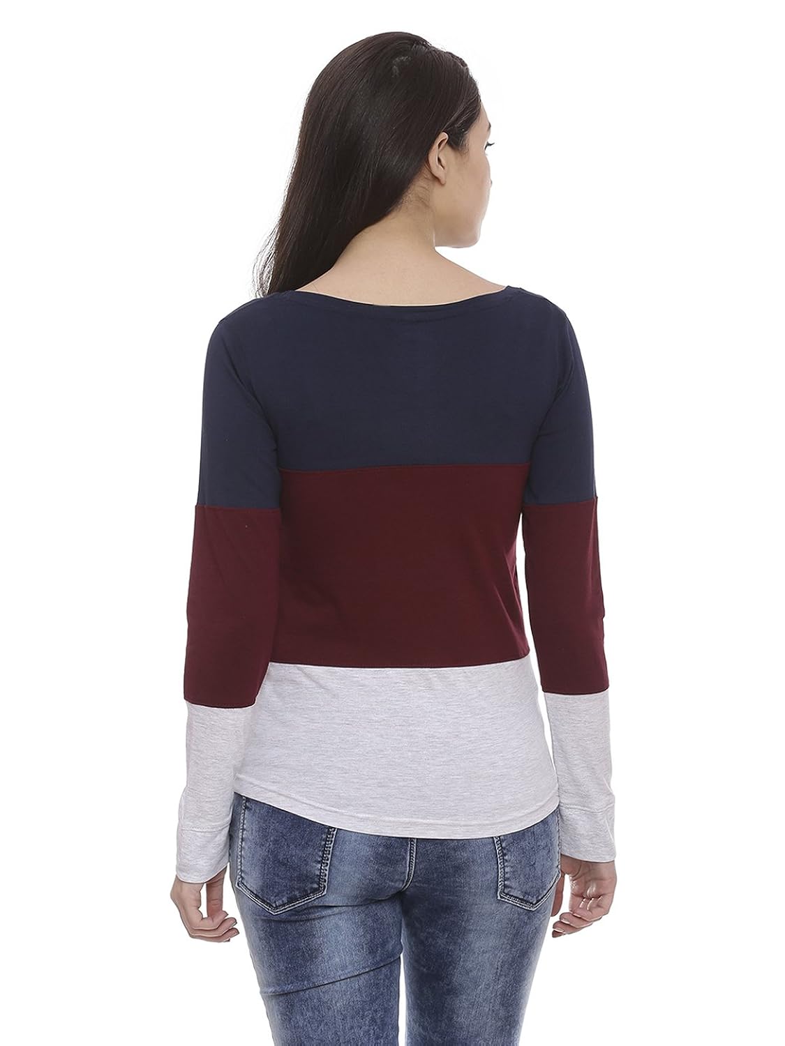 the dry state women's cotton navy blue multi panel full sleeves tshirt