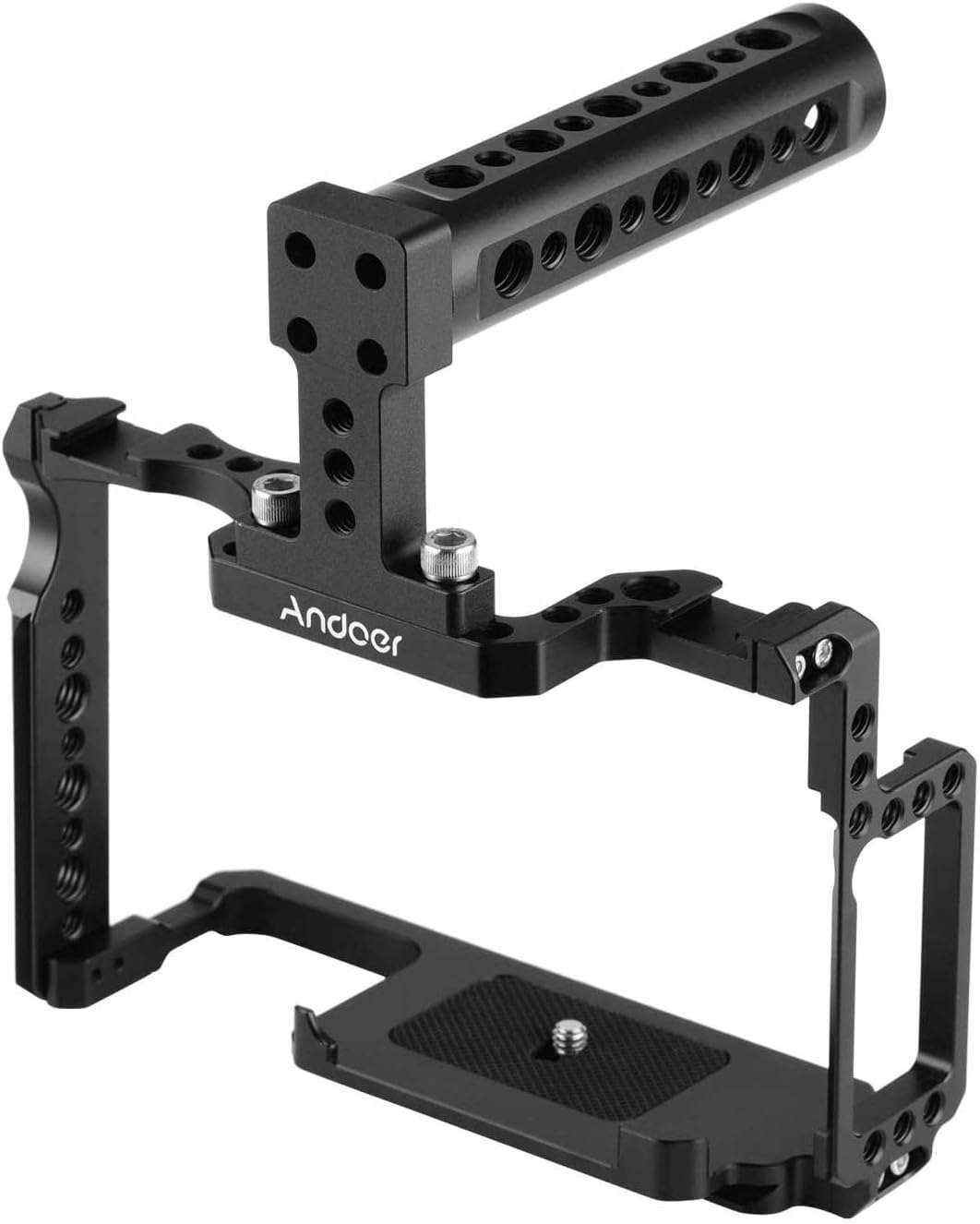 Andoer Aluminum Alloy Camera Video Cage Film Movie Making Kit + Top Handle Kit Aluminum Alloy with 1/4 Inch & 3/8 Inch Screw Holes Dual Cold Shoe Mount Compatible with Canon 5DS 5DR 5D Mark IV/III/II