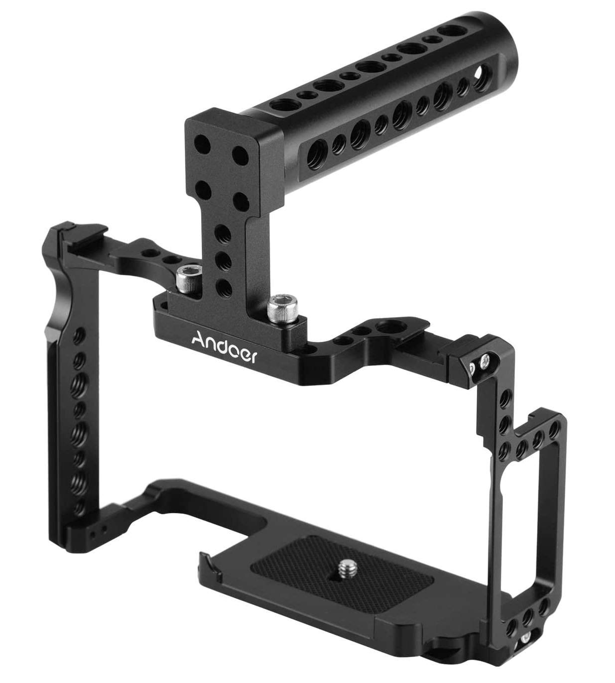Andoer Aluminum Alloy Camera Video Cage Film Movie Making Kit + Top Handle Kit Aluminum Alloy with 1/4 Inch & 3/8 Inch Screw Holes Dual Cold Shoe Mount Compatible with Canon 5DS 5DR 5D Mark IV/III/II