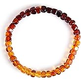 Guptue Natural Baltic Amber Bracelet for Adults (Women/Men)/ Baltic Amber Rainbow Beads Certified Amber Jewelry/Stretch Handmade Gemstone Wristband