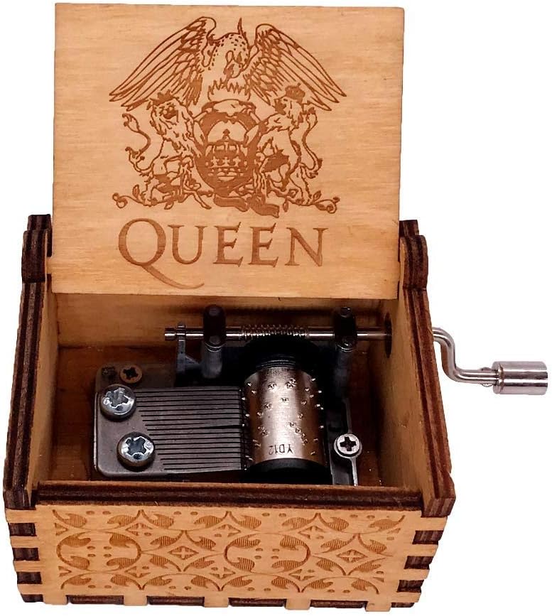 Mhjmijb Youtang Antique Carved Wooden Hand Crank Queen Music Box, Play Bohemian Rhapsody Box Best Gift for Kids,Friends