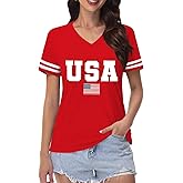 NEWKA American Flag V-Neck Shirts for Women USA Patriotic T-Shirt 4th of July Tee Tops