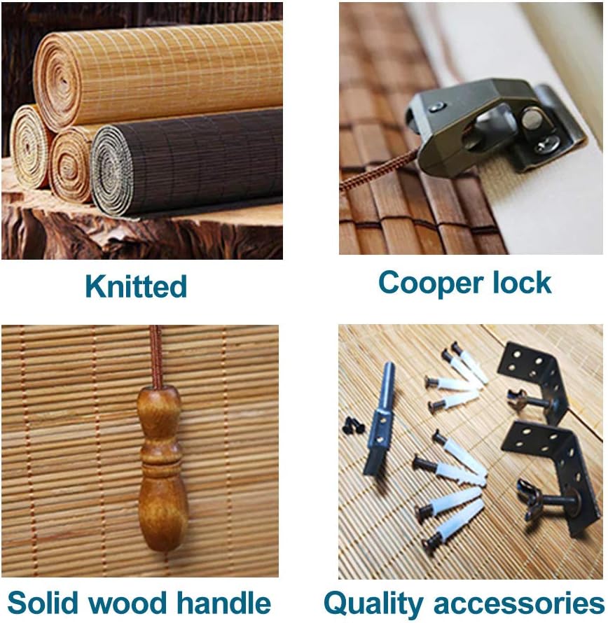 LETAU Wood Window Roman Shades, Lined Blackout Bamboo Window Blinds for Indoor Home, Office, Kitchen, Pattern 1: Furniture & Decor