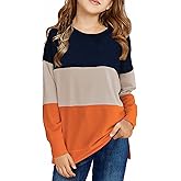 SELINK Girl's Casual Big Kids Long Sleeve Striped Color Block Casual Tees with Pockets