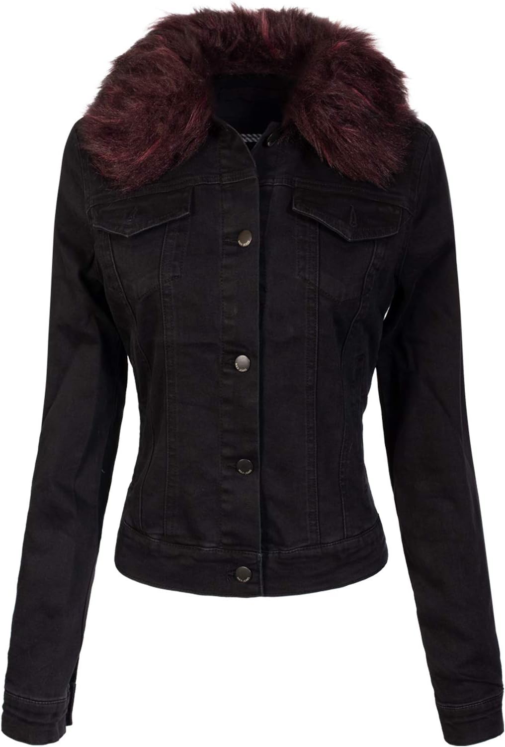 Design by Olivia Women's Classic Casual Detachable Faux Fur Collar Denim Jacket