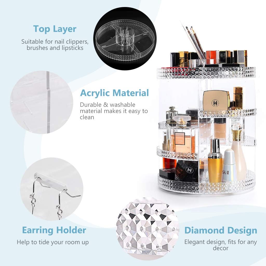 Awenia Makeup Organizer 360-Degree Rotating, Adjustable Makeup Storage, 7 Layers Large Capacity Cosmetic Storage Unit, Fits Different Types of Cosmetics and Accessories, Plus Size (Clear): Home & Kitchen