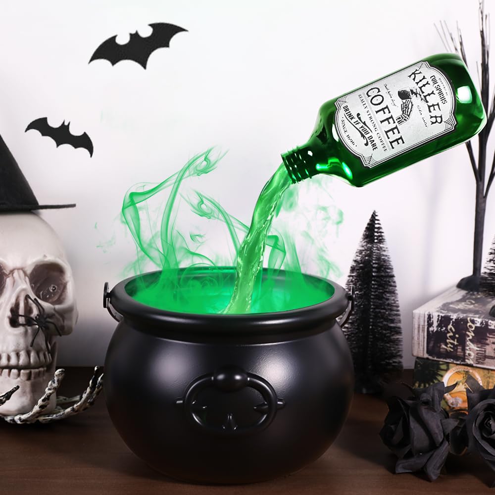 Photo 1 of JOICEE Halloween Decorations Indoor, Magic Floating Potion Bottles with Mist Maker Halloween Witches Cauldron DIY Black Floating Potion Bowl set for Halloween Party Decorations Home Mantel Table Decor