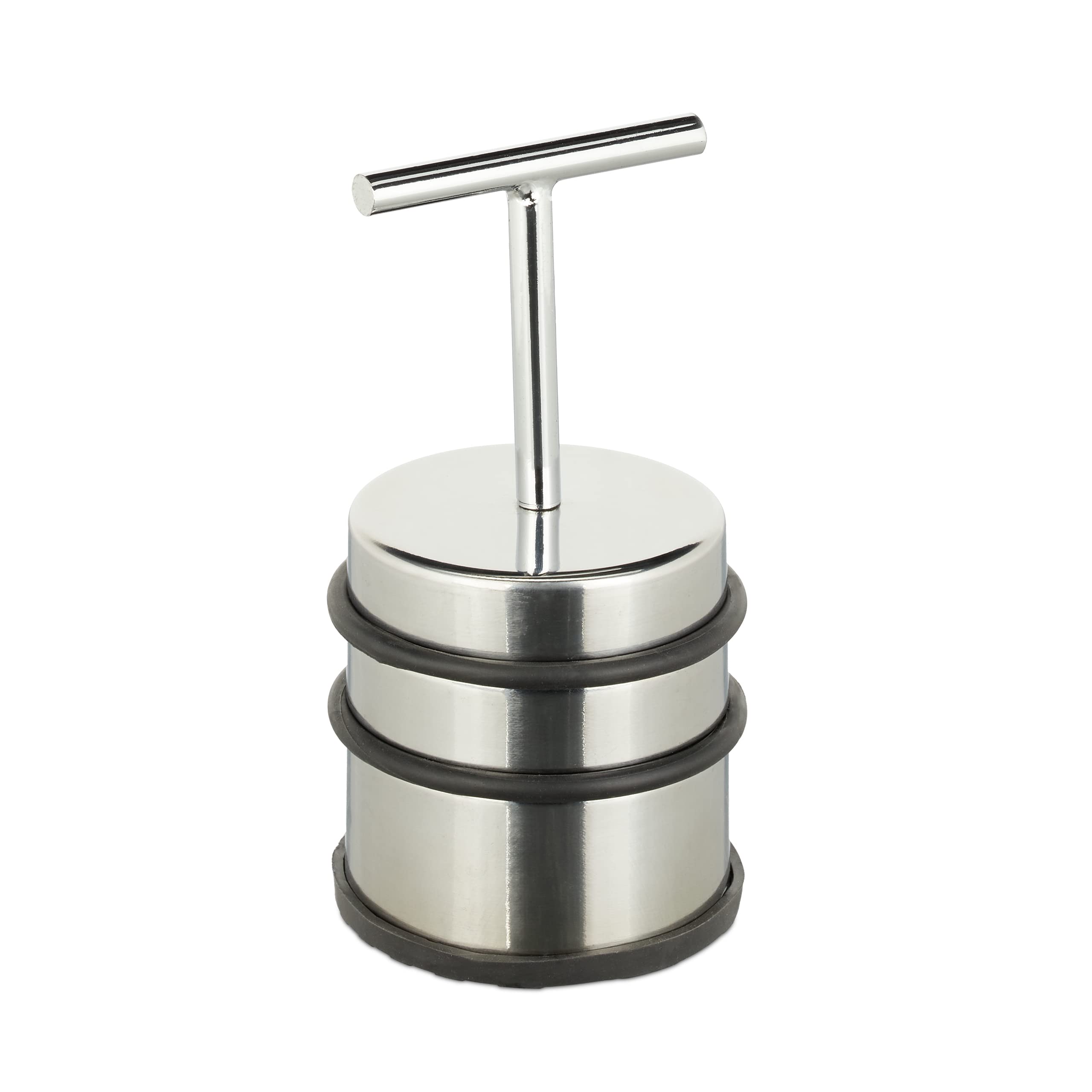 Relaxdays Door Stopper with Handle, for Doors & Windows, Stainless Steel & Rubber, Floor Bumper, H x Ø: 14 x 7, Silver