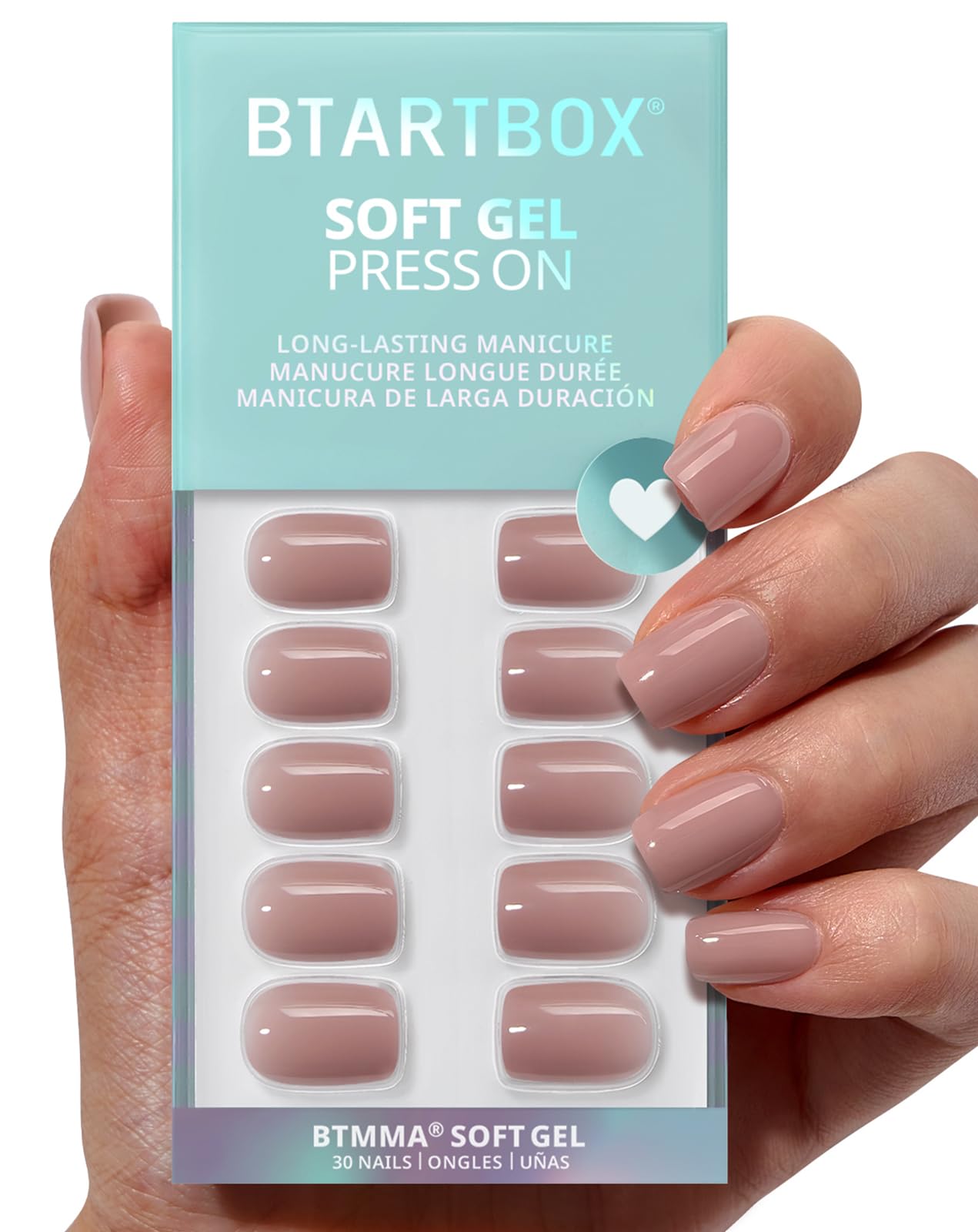 Photo 1 of BTArtbox Press On Nails Short - Taro Nude Squoval Fall Press On Nails with Glue for Women, Opaque Soft Gel Glue On Nails in 15 Sizes - 30 Stick On Nails Kit, Clay Kiss