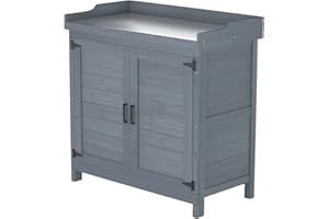 GDLF Outdoor Garden Patio Wooden Storage Cabinet Furniture Waterproof Tool Shed with Potting Benches Outdoor Work Station Table (Gray)