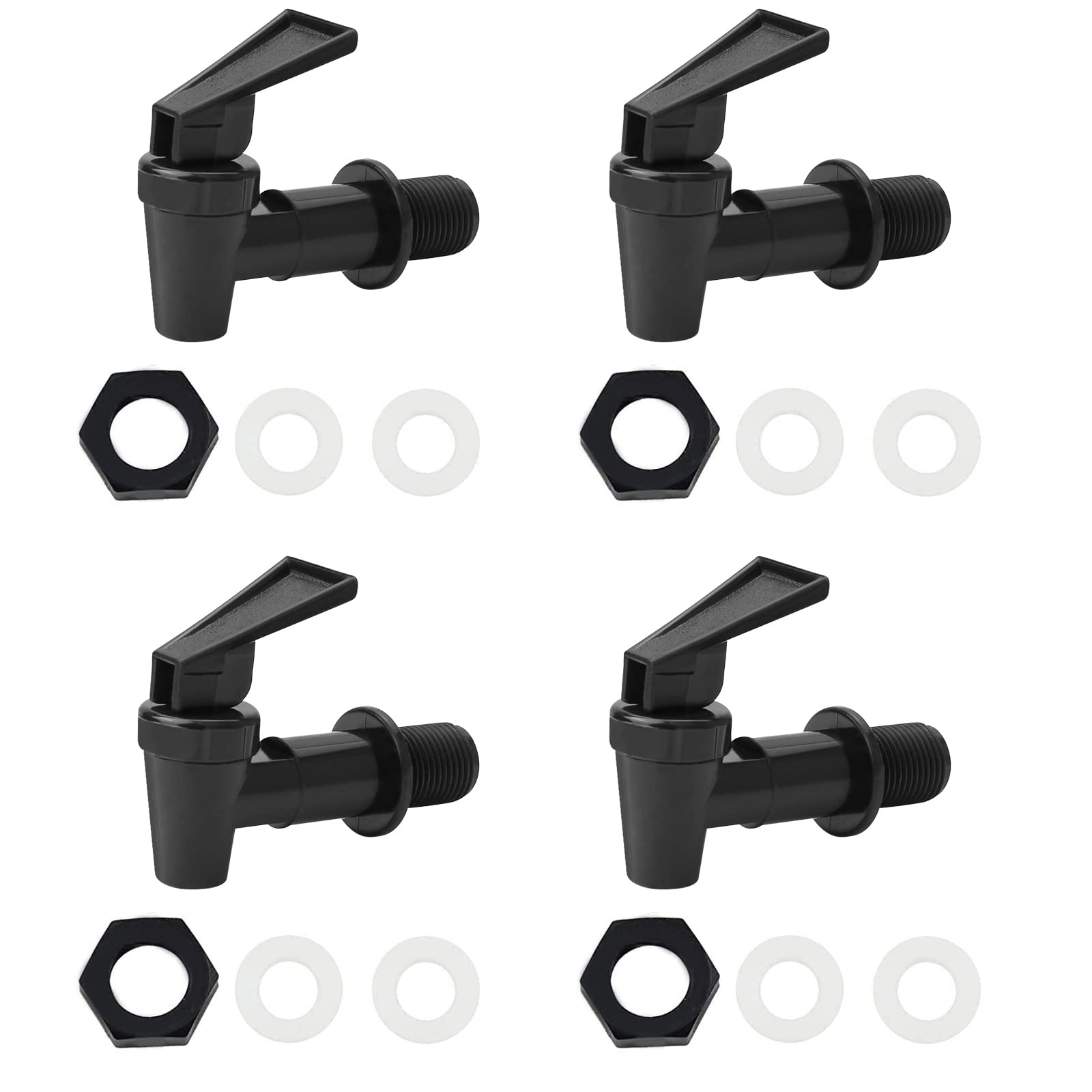 4 Pieces Universal Water Dispenser Tap Replacement, Plastic Push Type Dispenser Faucets for Hot Cold Water Beer Wine Juice Bottle Bucket, Black and White (Only Black)