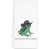 FIicy Funny Frog Gifts Kitchen Towels, Western Cowboy Frog Dish Towels, You've Yee'd Your Last Haw Partner Decorative Hand Towels for Bathroom Kitchen, Western FrogKitchen Bathroom Decor(16x24 Inch)
