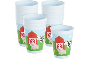 BLUE PANDA 16 Pack Plastic Farm Animals Cups - Barnyard Party Favors for Birthday Party Supplies (16 oz)