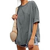 Tankaneo Womens Oversized Tshirts Summer Casual Short Sleeve Crew Neck T Shirt Loose Fit Side Slit Tee Tops